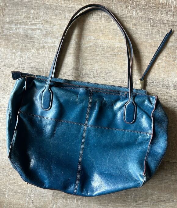 HOBO Handbags - HOBO Leather Shoulder Tote Bag Blue Teal Zip Top Floral Lining Medium + Dust Bag